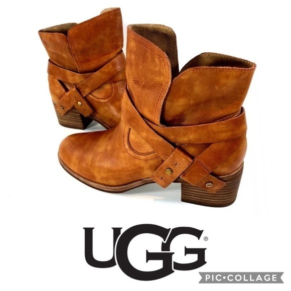 UGG~ ELORA Leather Short Boots in Chestnut - Picture 1 of 8